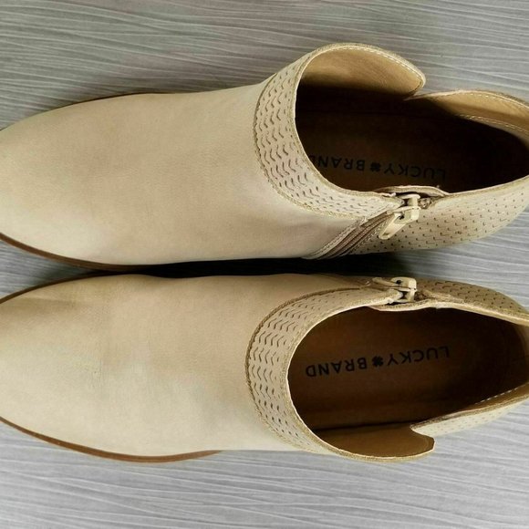 Lucky Brand Brintly Ankle Bootie, Beige Leather - Picture 8 of 12